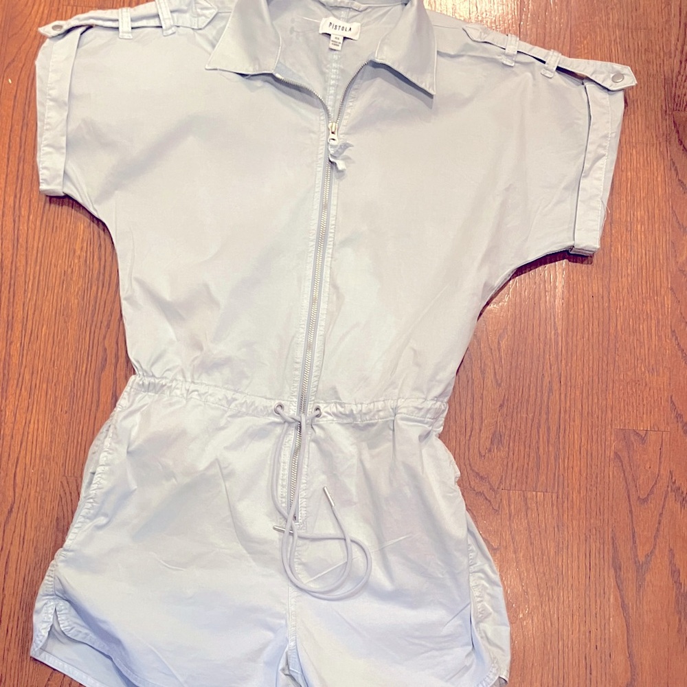 Pistol light blue zip up romper   Worn once
